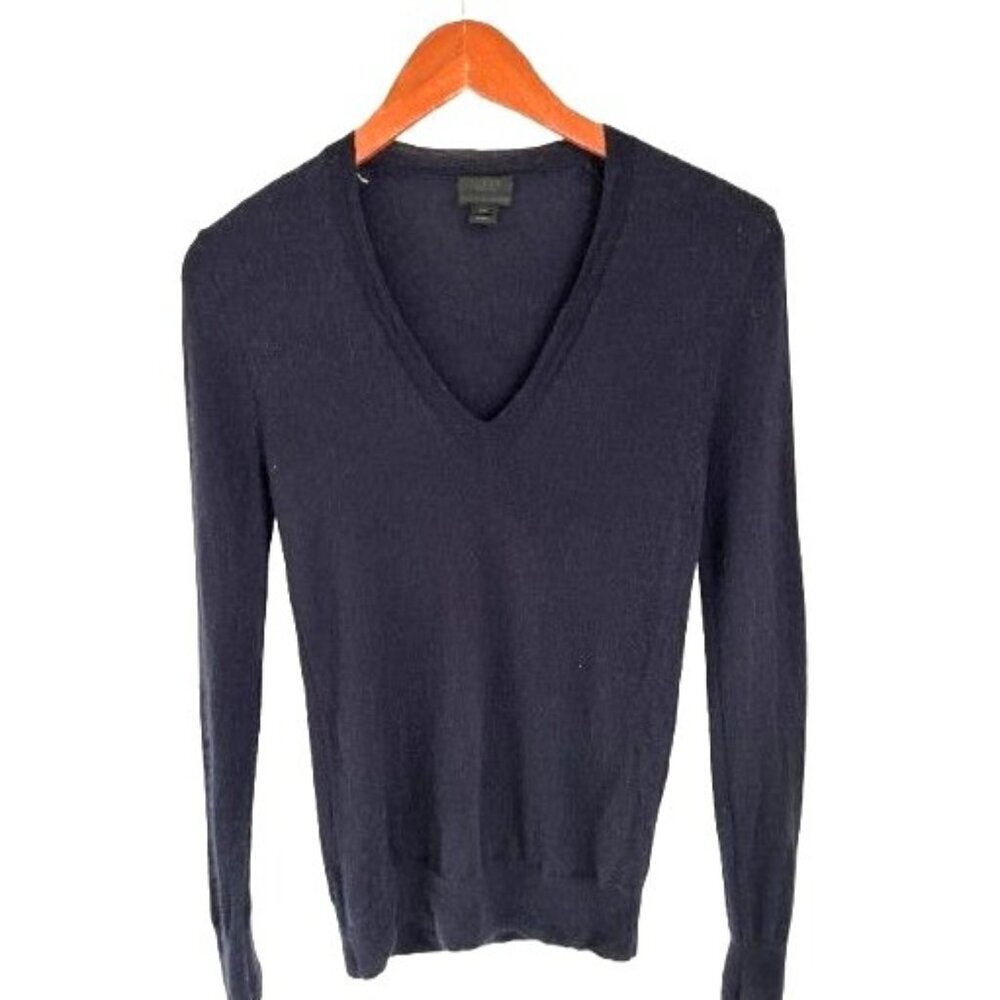 J.Crew Collection Cashmere V-Neck Sweater Pullover Navy Blue Size XSmall